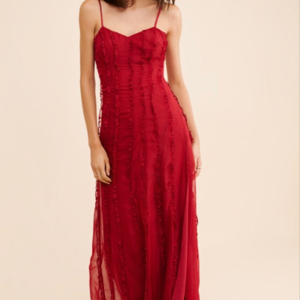 Anthropologie If By Sea Solid Ruffle Slip Maxi Dress